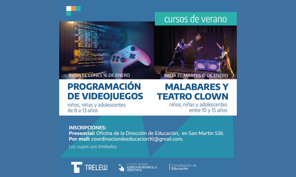 El Municipio de Trelew ofrece talleres gratuitos para niños, niñas y adolescentes