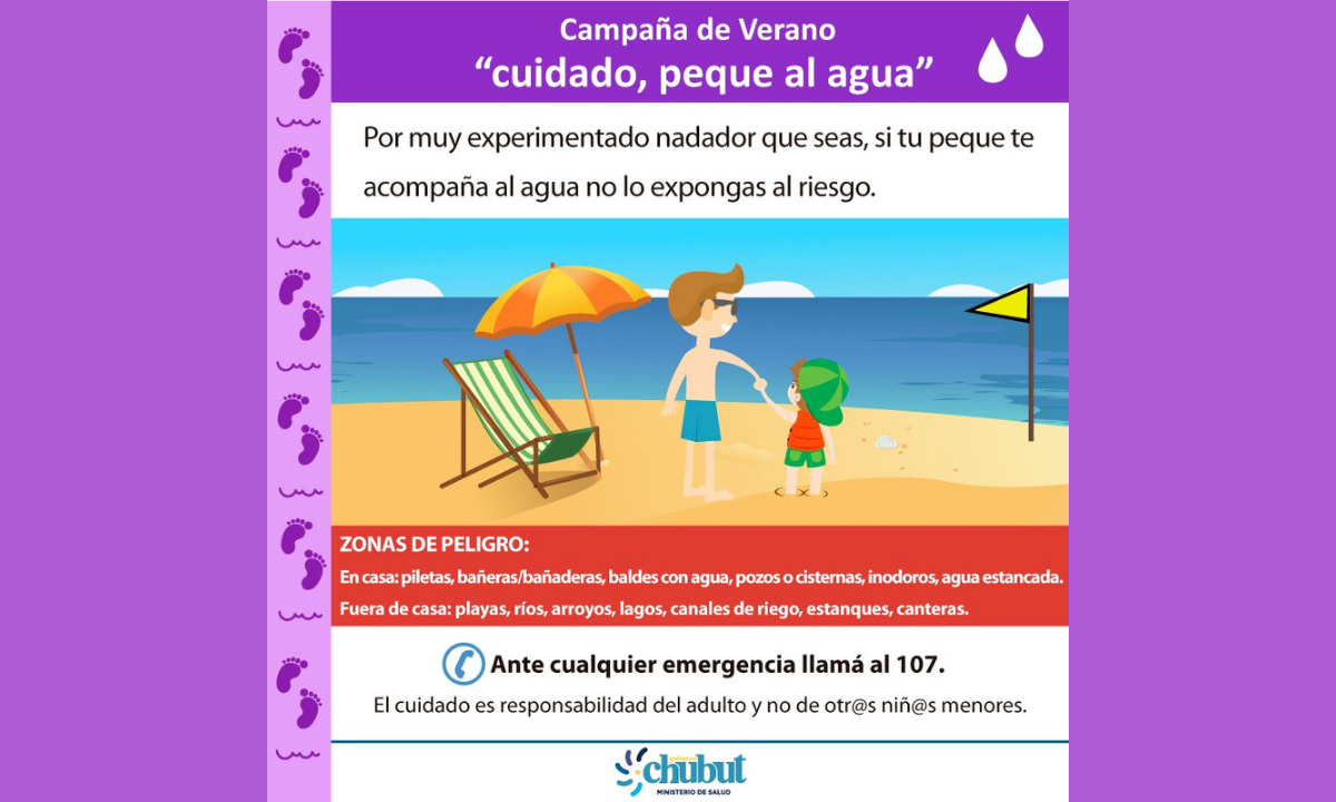 Con la campaña “Cuidado, peque al agua” el Gobierno Provincial recuerda la importancia de supervisar a los menores para prevenir ahogamientos en verano