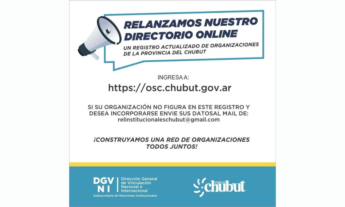 El Gobierno del Chubut relanzó el directorio online de Organizaciones de la Sociedad Civil