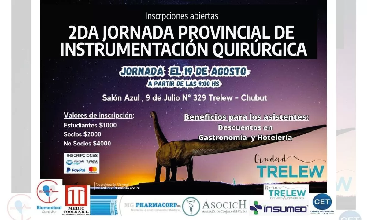 Se realiza este sábado en Trelew la 2ª Jornada Provincial de Instrumentación Quirúrgica