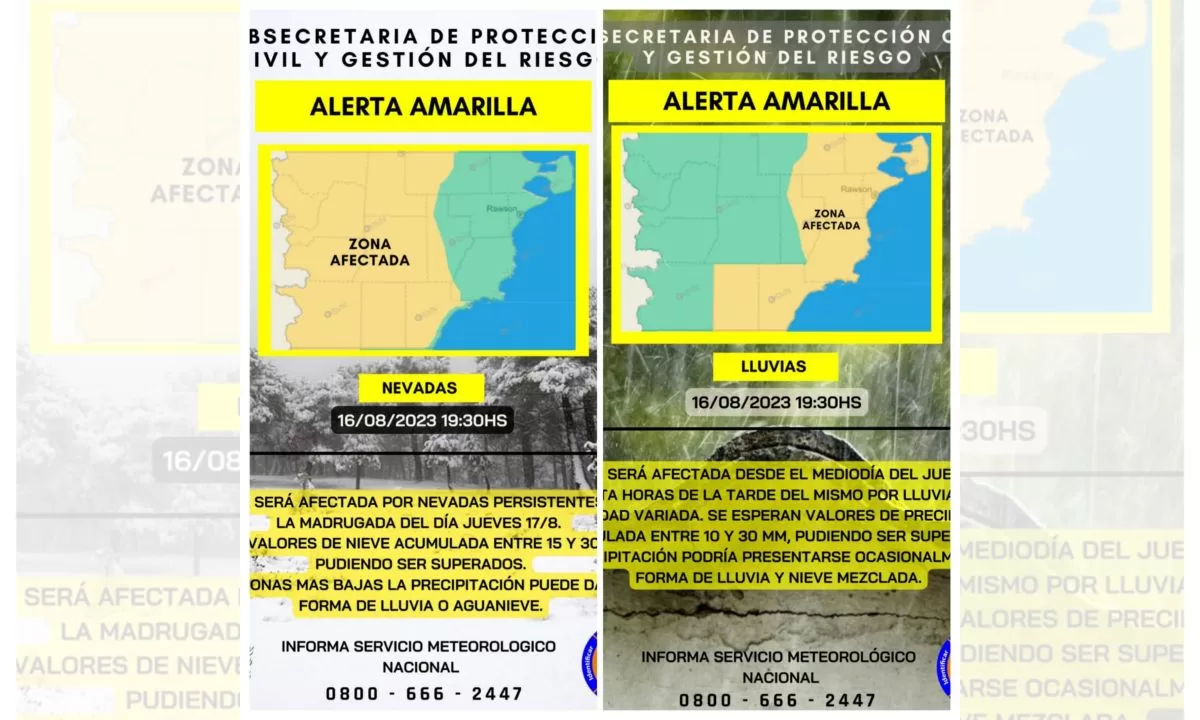 Rigen alertas amarillas por nieve y lluvia en la provincia