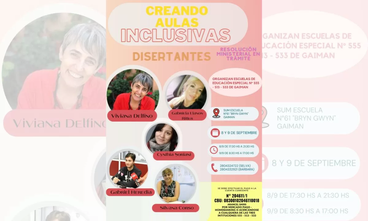 Este 8 y 9 de septiembre se realizará la capacitación “Creando aulas inclusivas”