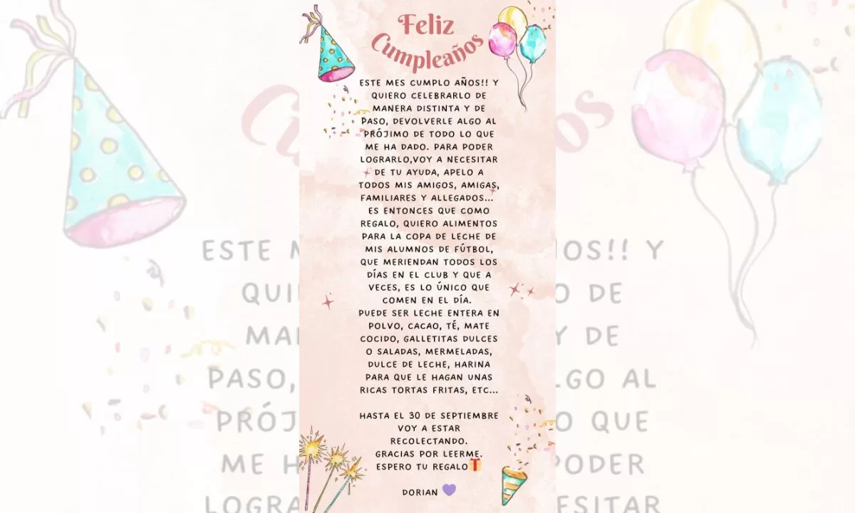 Cambia su regalo de cumpleaños por un alimento para la copa de leche de un club de fútbol