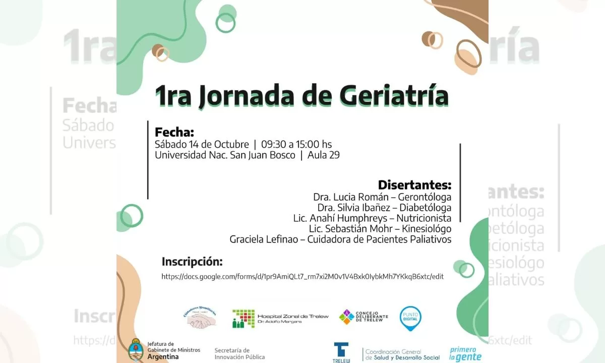 Se realiza este sábado la Primera Jornada de Geriatría en Trelew