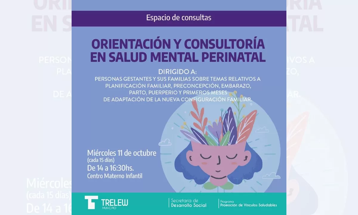El Municipio de Trelew ofrece orientación y consultoría en salud mental perinatal