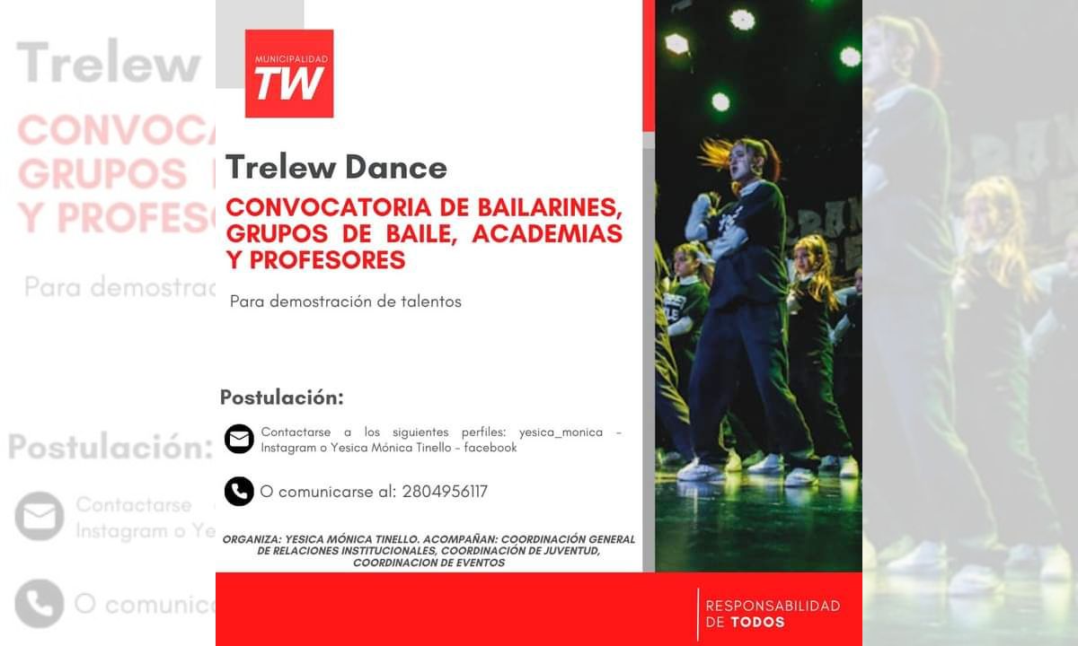 Convocan a grupos de danzas y bailarines para participar del show Trelew Dance