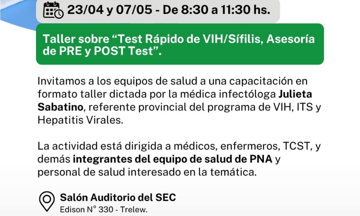 Trelew: refuerzan el acceso a test rápidos de VIH y sífilis