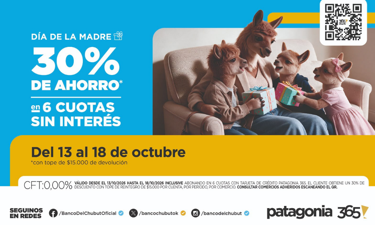 El Banco del Chubut ofrece descuentos y cuotas sin interés por el Día de la Madre